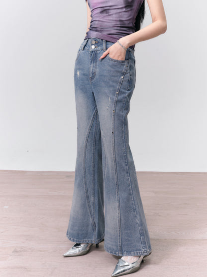 Denim Casual Washed Damage Retro Flare-Pants