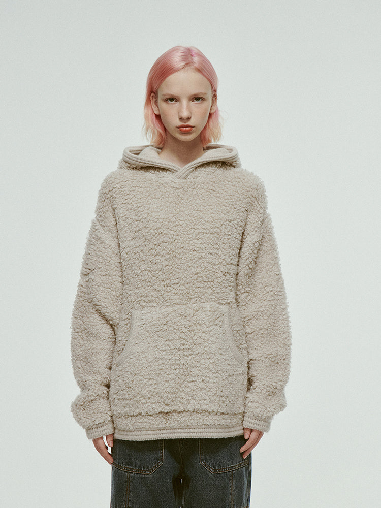 Hoodie Knit Ovresize Plain Casual Fuffily Parka