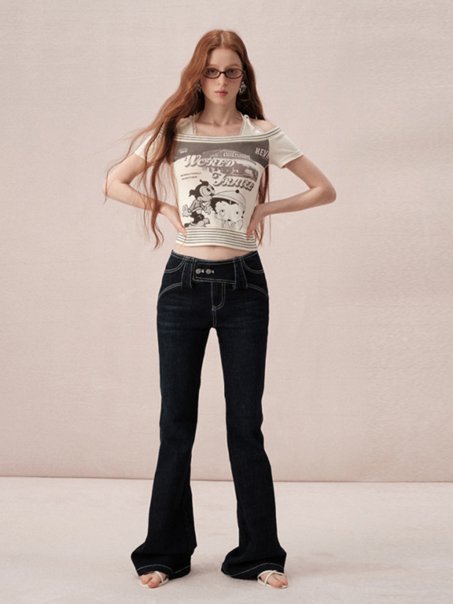 Denim Casual Simple Basic Flare-Pants