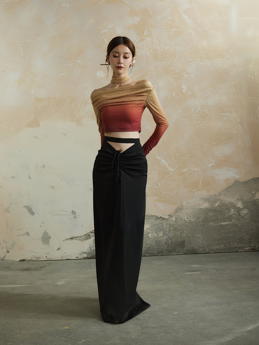 Satin h-line élégant maxi plain long-skirt