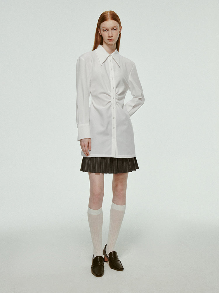 Oversize Long Gather Plain Chic Simple Shirt