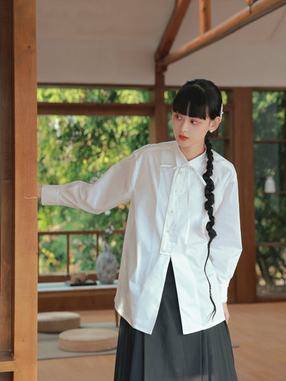 Nichi-Button Ribon Tie Oversize Flare Shirt