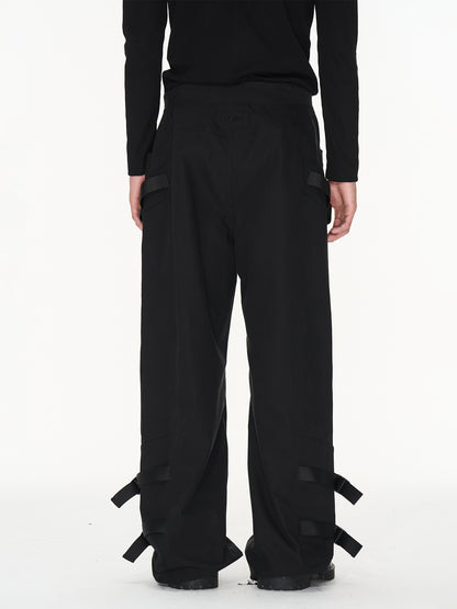 Side-Belt Casual Straight Plain Pants