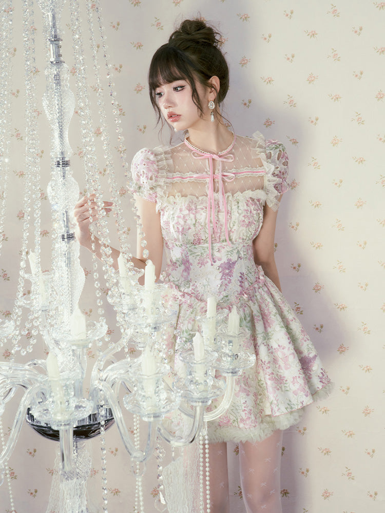 Flower Lace Feminine Ribbon Cute One-Piece