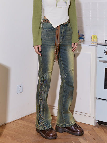 Pantalon à lacets en denim à la lacets