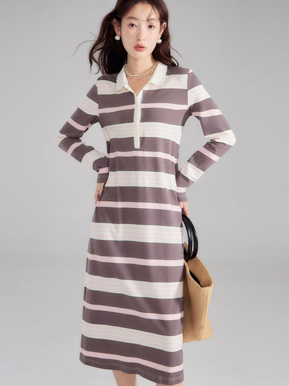 2type Border Long Casual I-Line Polo-One-Piece