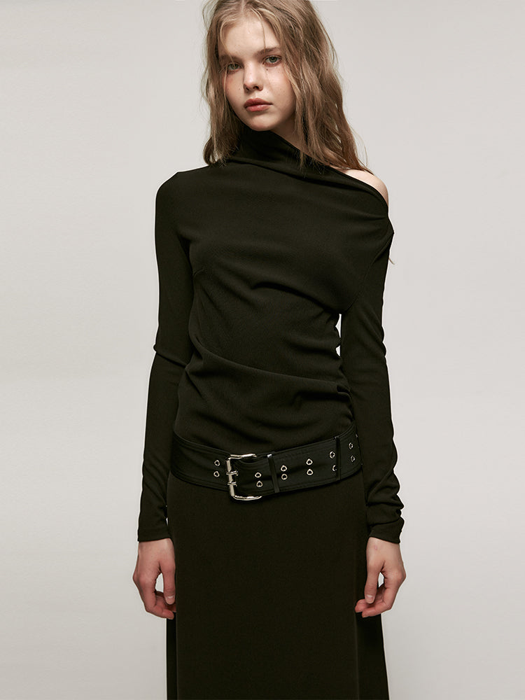 One-Shoulder Long Belt Slim Casual One-Piece