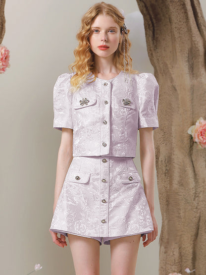 Tops &amp; Culottes Embroidery Floral Retro Suit Set-Up