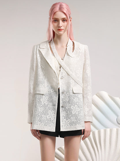 Punching Flower Lace Sheer Feminine Jacket