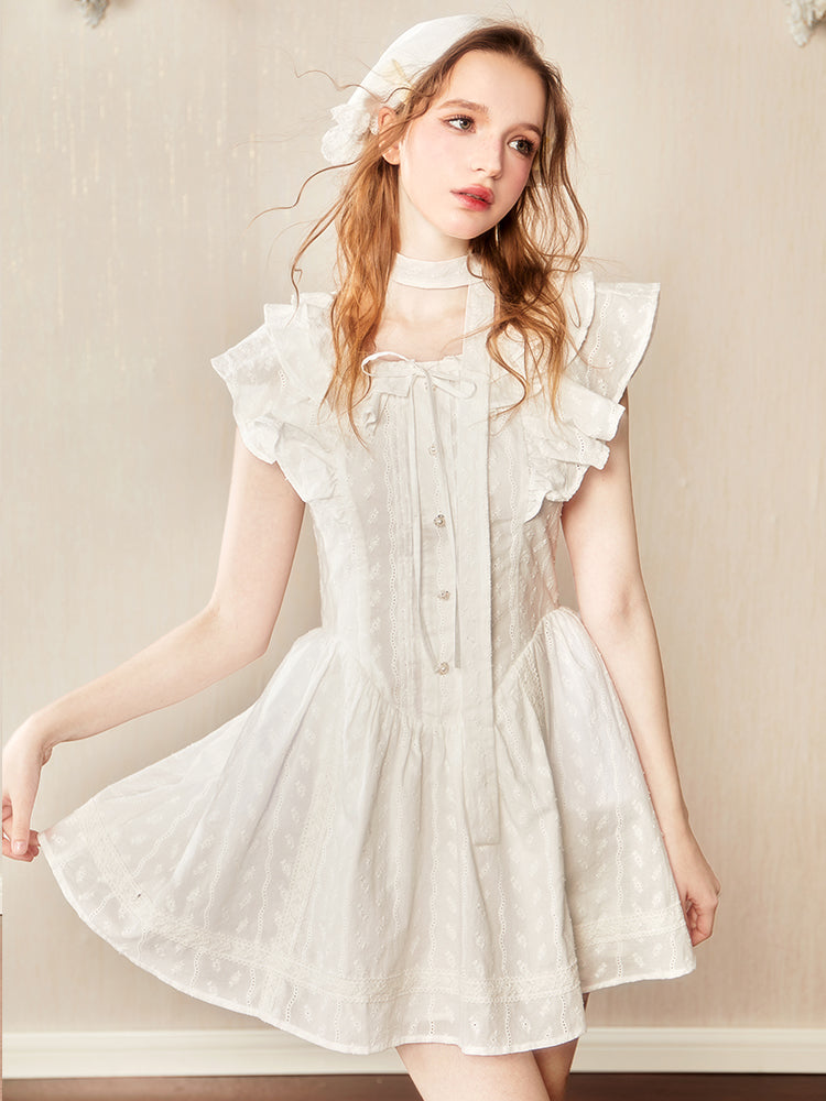 Lace Frill Sweet Embroidery Flower One-Piece