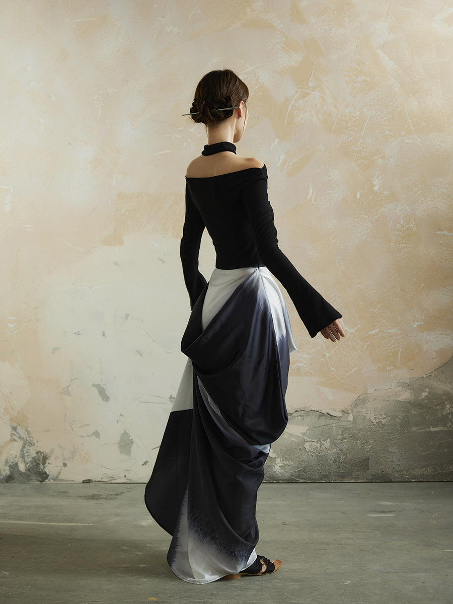 Drape Gradation Elegant High-End Chic Long-Skirt