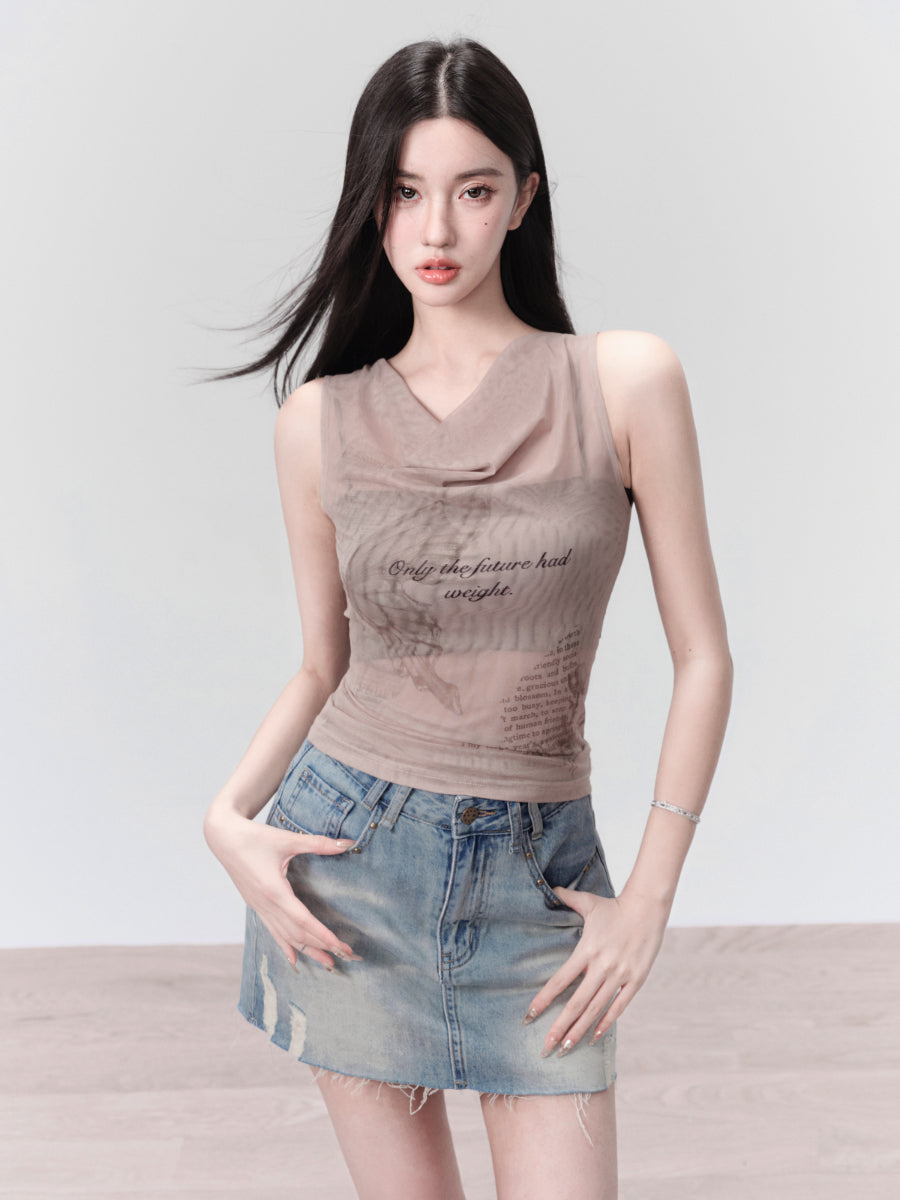 No-Sleeve Ash Slim Simple Casual Tops