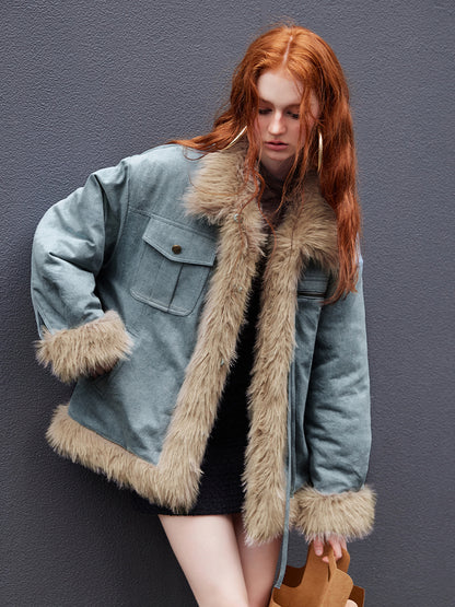 Fur Denim Oversize High-End Casual Jacket