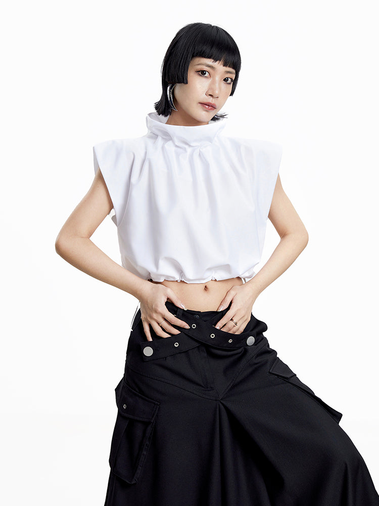 Drawstring Stand-Collar Nichi Modern Cropped Tops