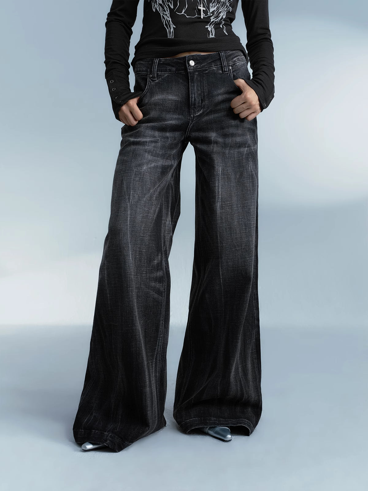 Denim Casual Wide-Big gewaschene Flare-Hose