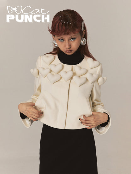 Chic 3D Heart Nichi Flare-Sleeve No-Collar Jacket