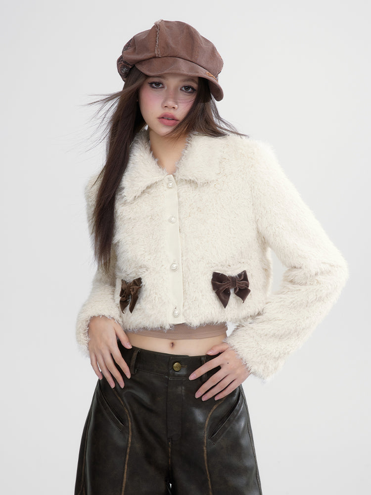 Ribbon Cute Short Fluffily Retro Boa-Jacket