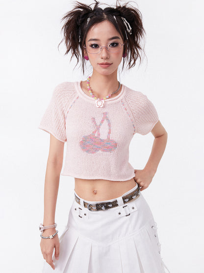 Cherry Cropped Girly Summer-Knit