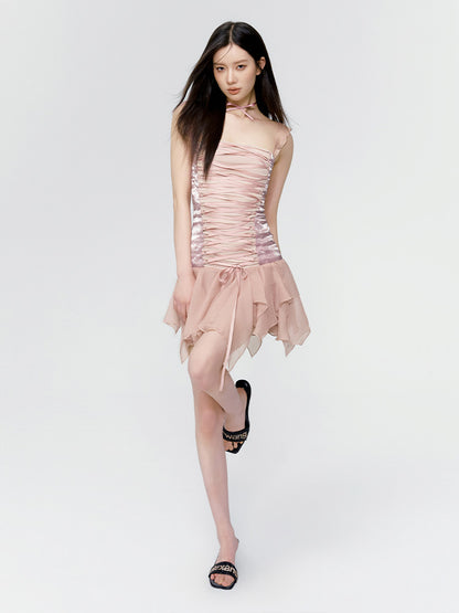 Lace-Up Dress Ruffle Princess One-Piece