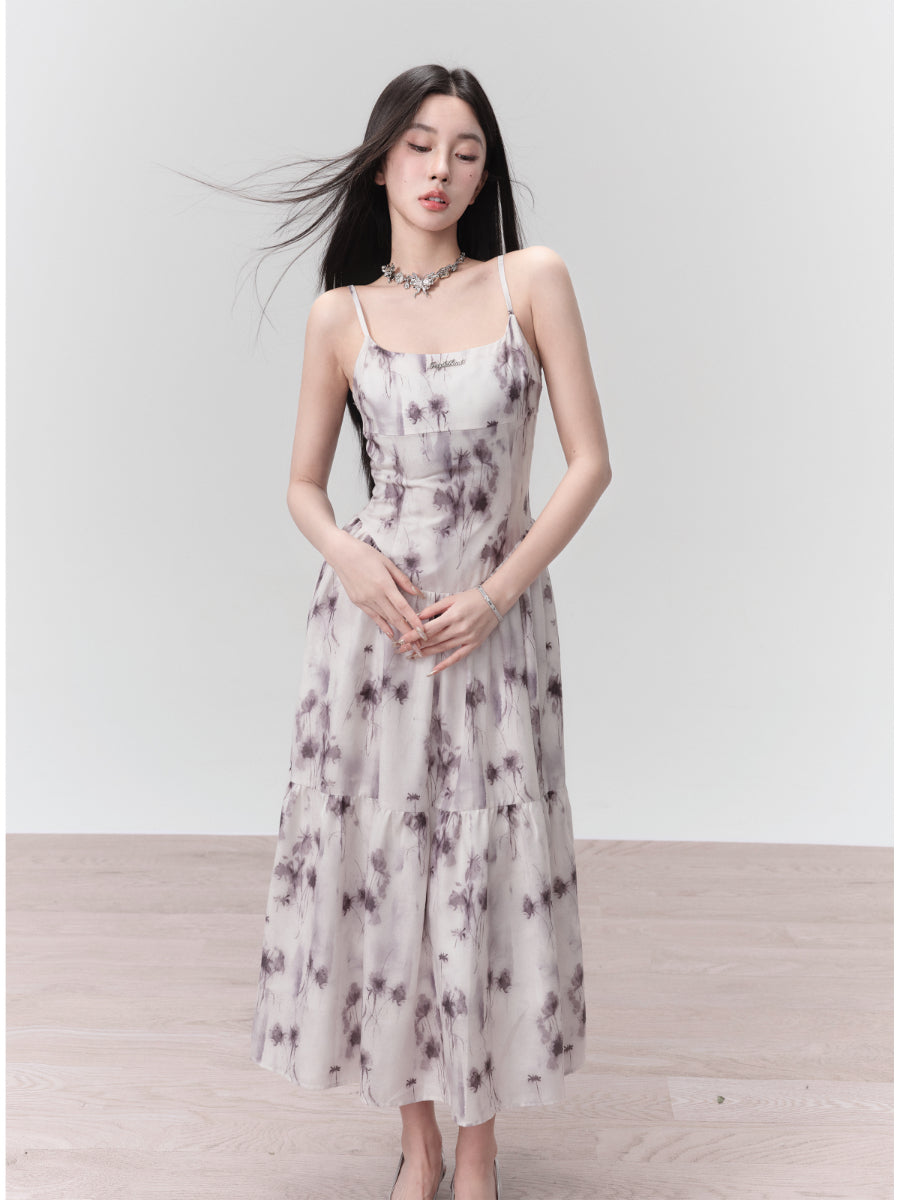 Watercolor Flower Camisole Chic Long Retro One-Piece