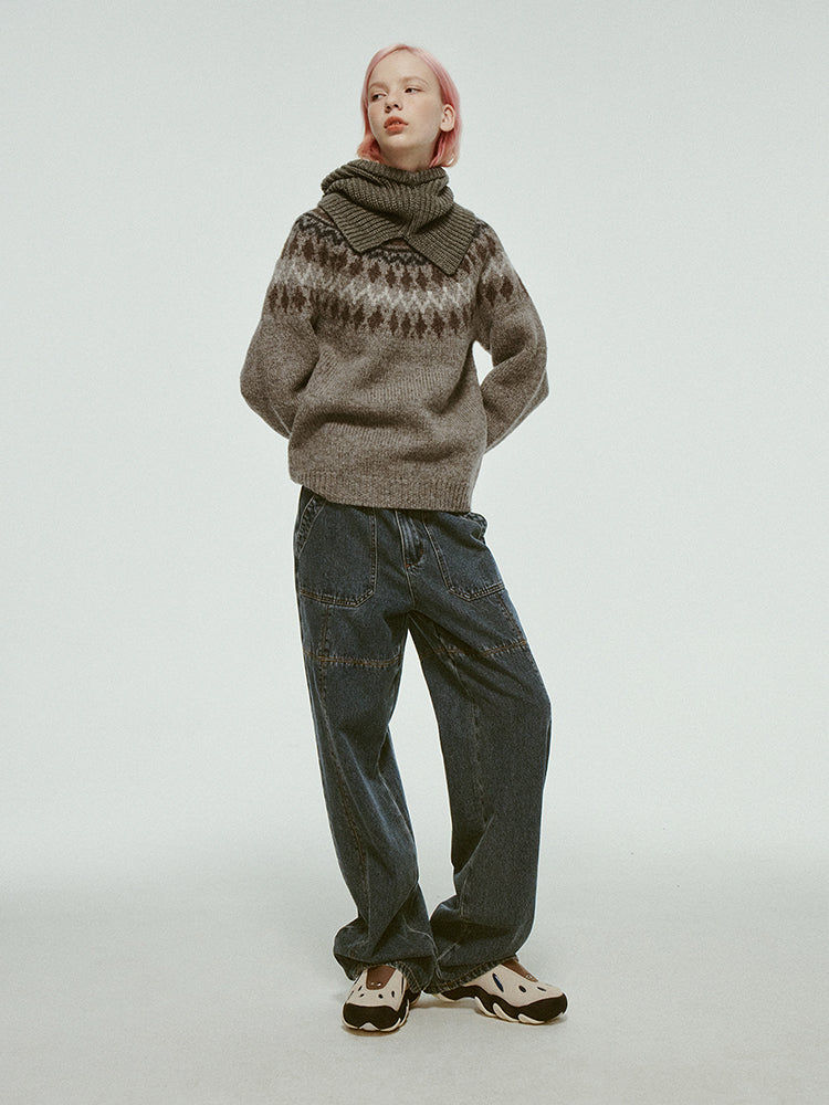 Nordic Crew-Neck Casual Oversize Loose Retro Knit