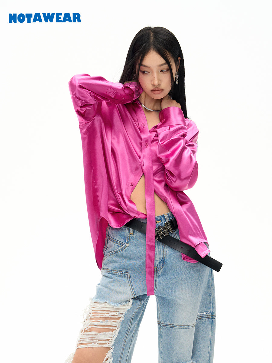 Vivid Satin Nichi Set-Up Shirt &amp; Long-Skirt