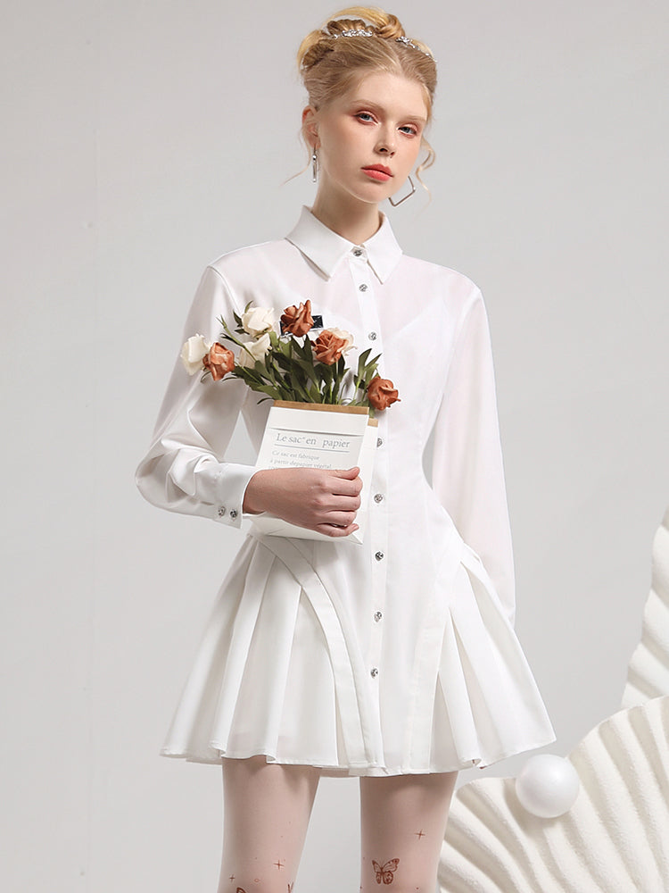 side pleats dress shirt Side Pleats Long Shirt