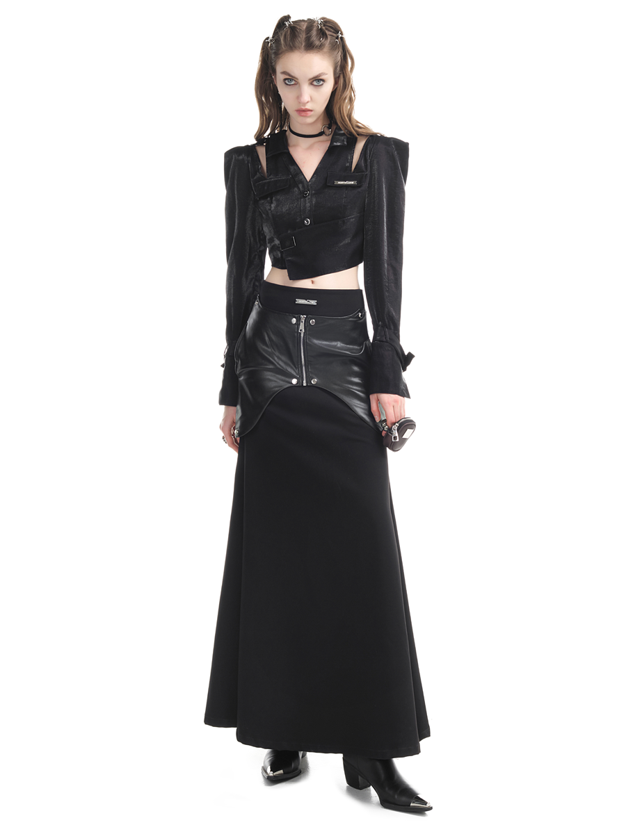 Leather Cool Punk Tops&amp;Long-Skirt