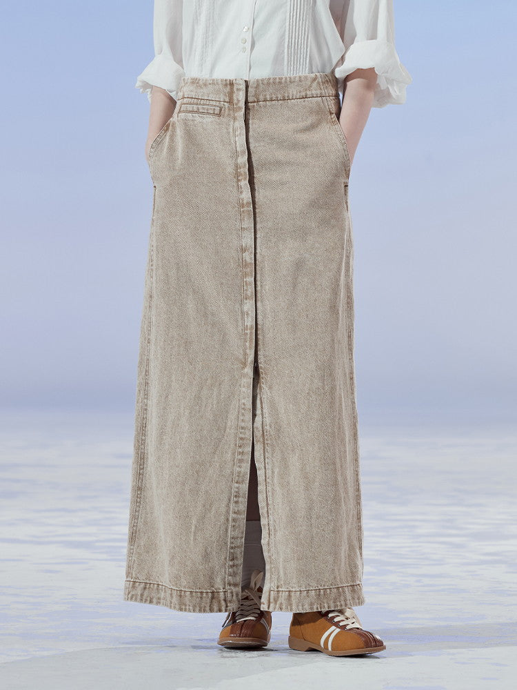 Denim gewaschener gelegentlicher Front-Slit-Maxi Langstachel