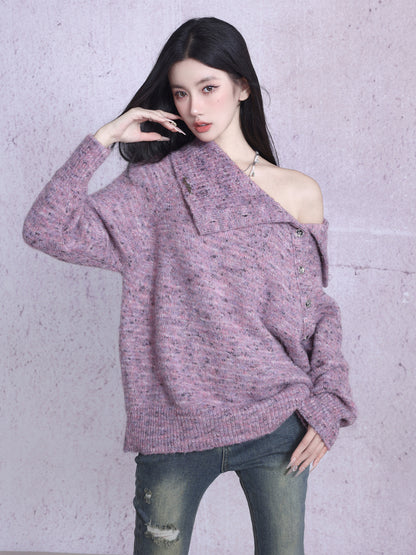 Asymmetry Wrap Open-Shoulder Oversize Knit