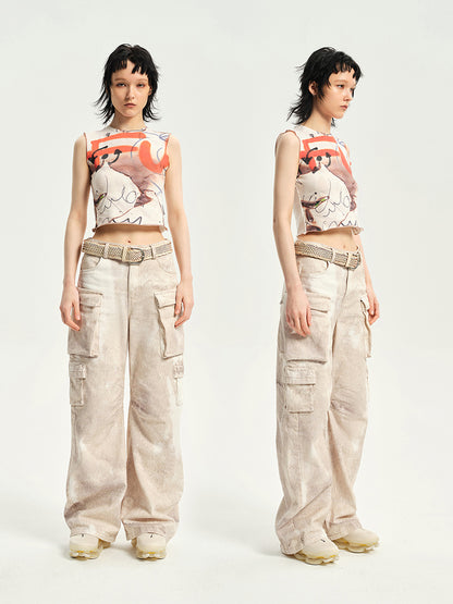 Graphic Smooth Spray Paint Sleeveless Cropped Tops