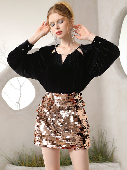 Sequins Glossy Conspicuous Tight Mini-Skirt