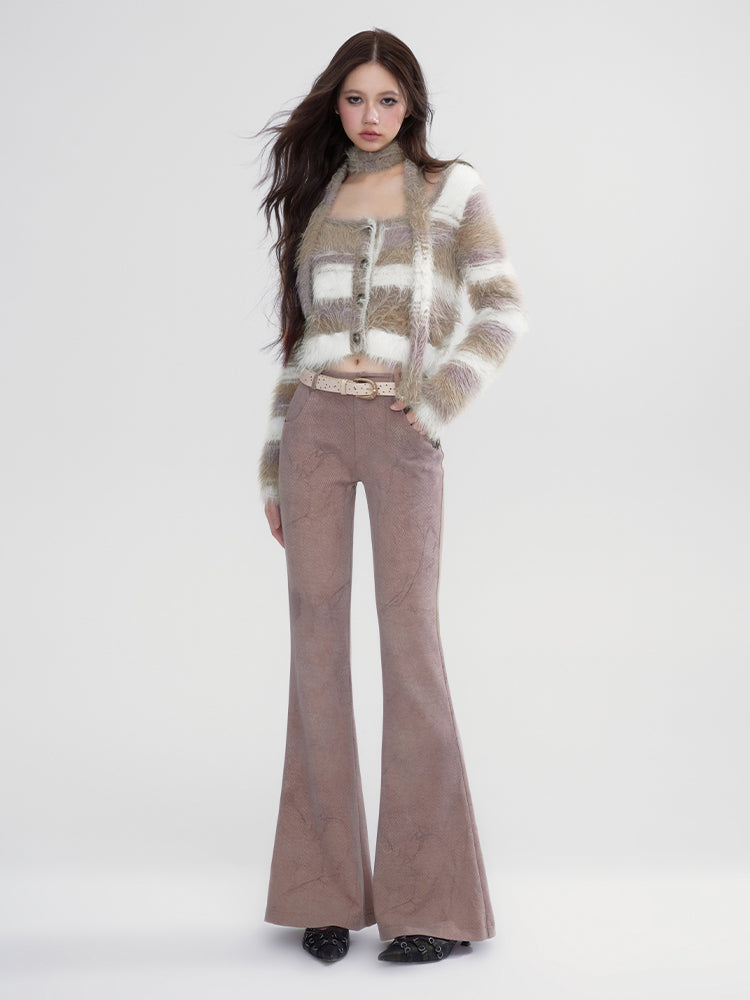 Border Retro Fluffily Slim-Tie Mohair-Knit