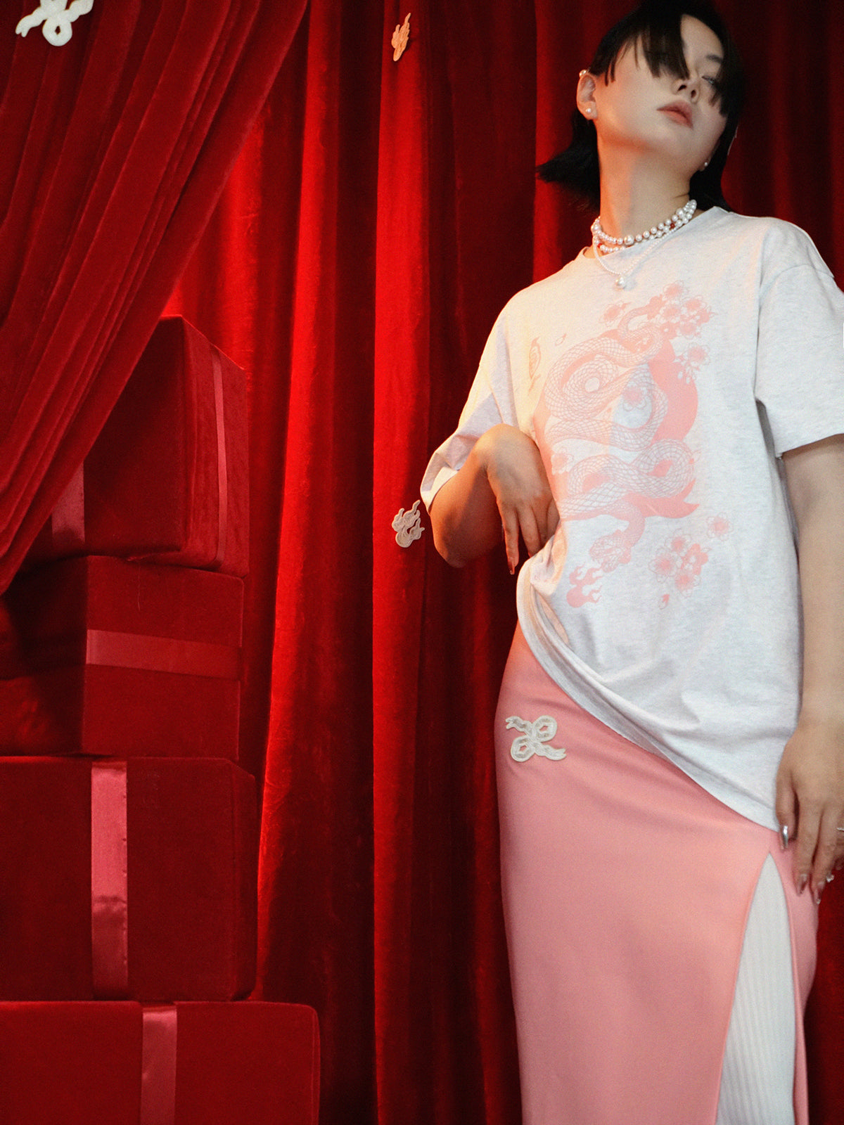 Japanese-Style Dragon Oversize Print-T-Shirt