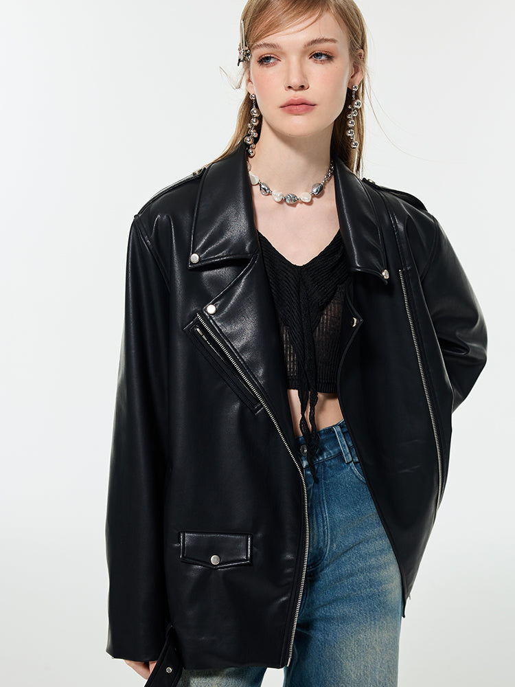 Handsome Cool Belt Chic Leather-Jacket