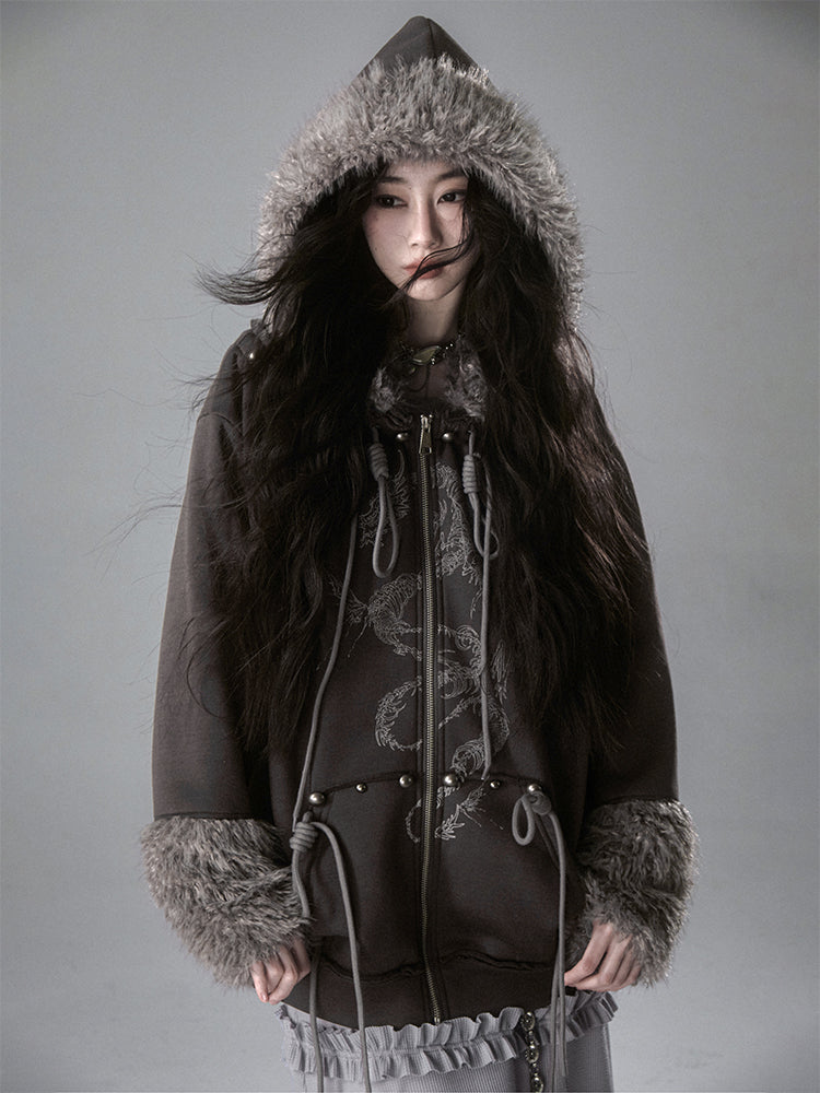 Fur Boa 2way Draw String Übergroße Dragon Parka