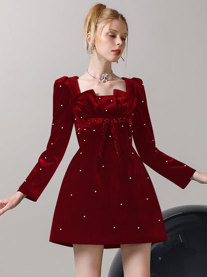 Fête Velvet Pearl Flare Magnifique robe en une seule pièce Nichi