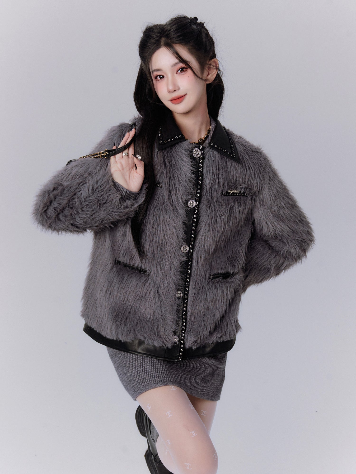 Coupteur rétro haut de gamme en cuir Chic Fur-Jacket