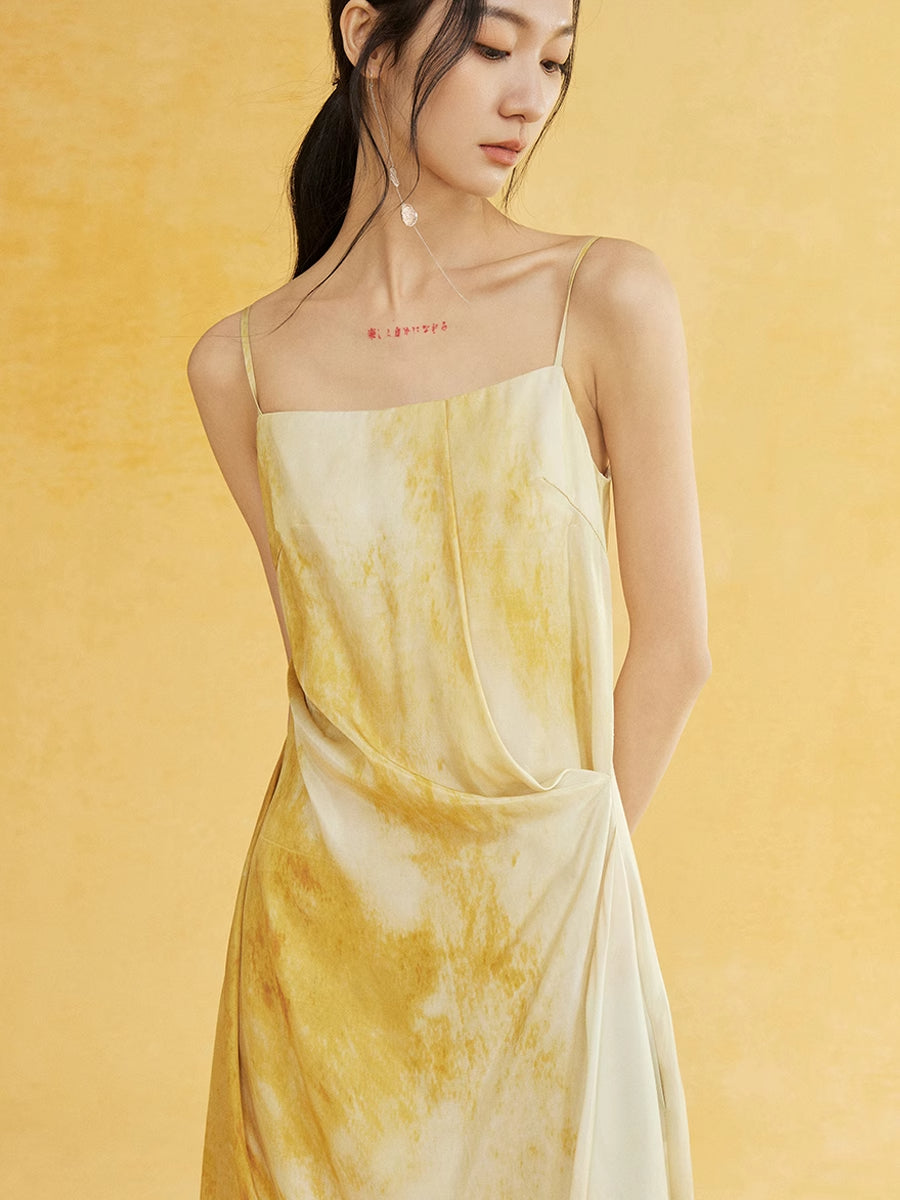 Tie-Dye Camisole Chic Drape Elegant Long One-Piece