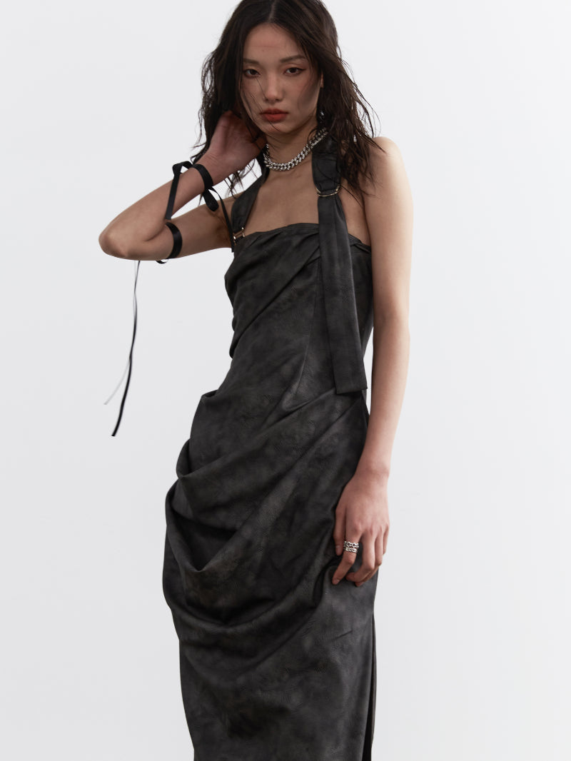 Tie-Dye Leather Bare-Top Drape Elegant Long One-Piece – ARCANA ARCHIVE