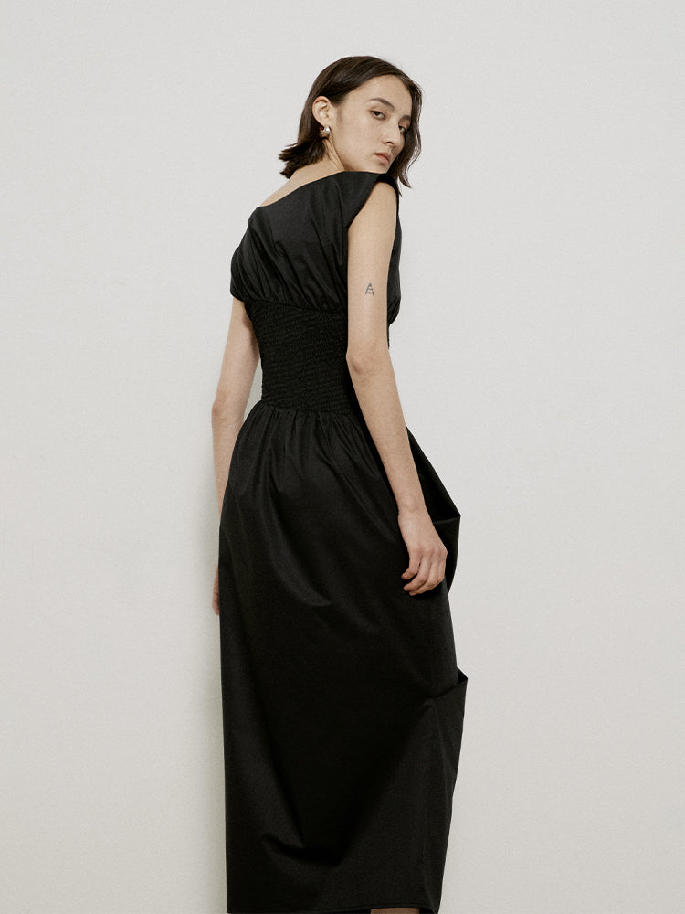 Asymmetry Glossy Drape Nichi Elegant Long One-piece