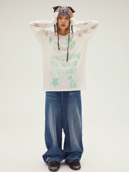 Fancy Oversize Handwrite Casual Lace Star T-Shirt