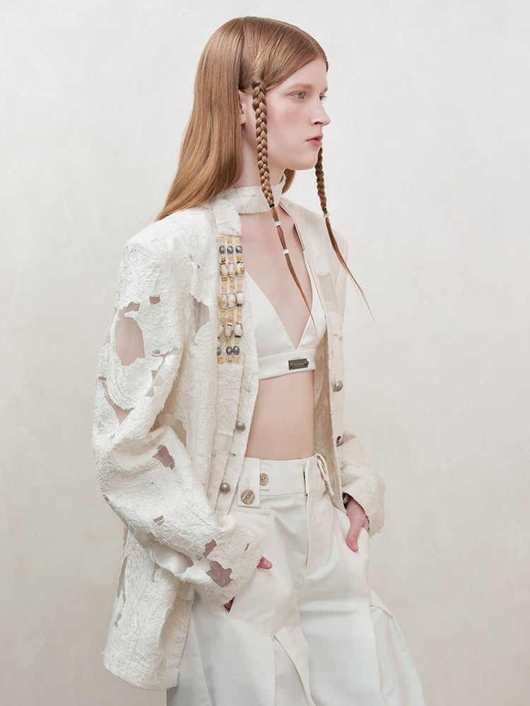 Beads Nichi See-Through Embroidery Mesh Jacket