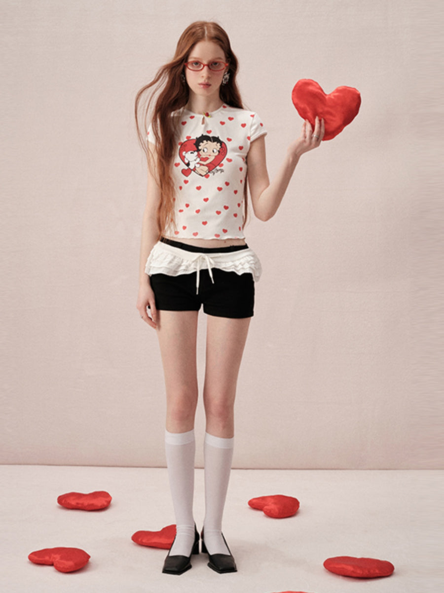 Betty Dot Heart Casual Lace Tops＆Short-Pants