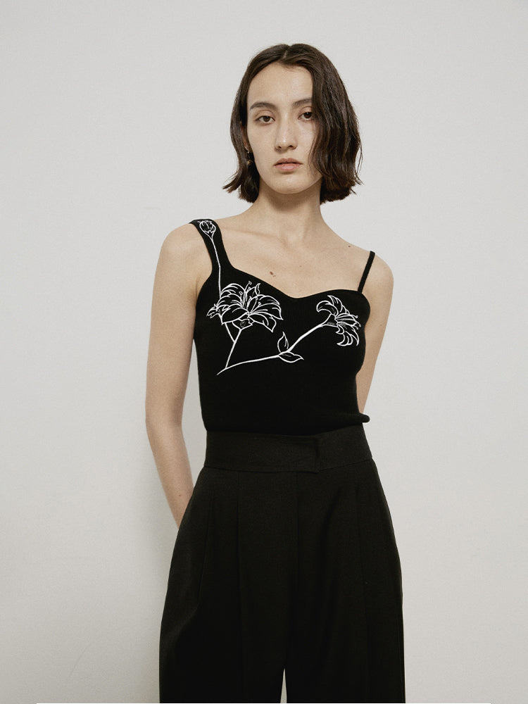 Embroidery Rose Monotone Chic Innner Camisole