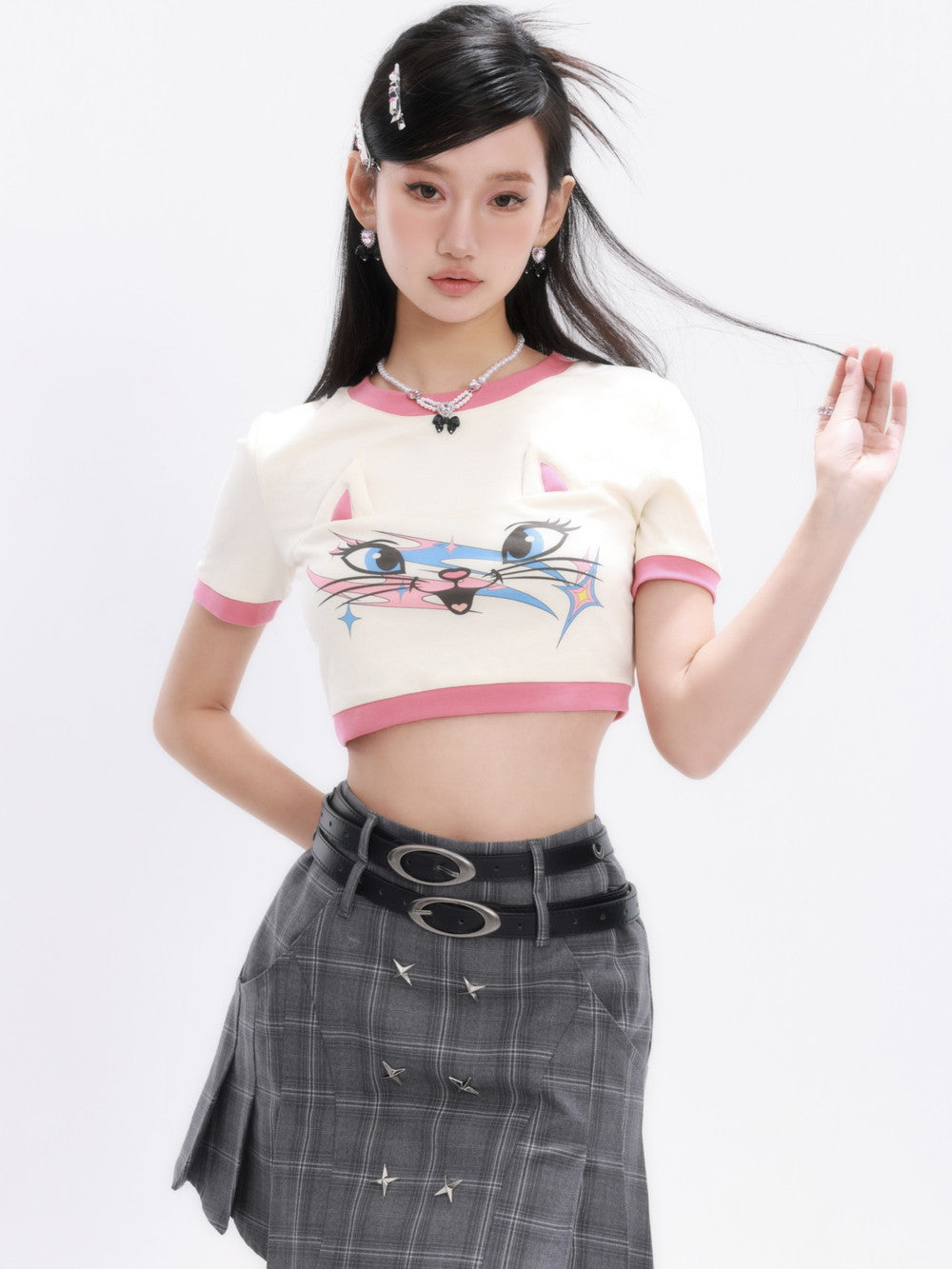 Cat-Ear Cropped Casual einzigartiges T-Shirt