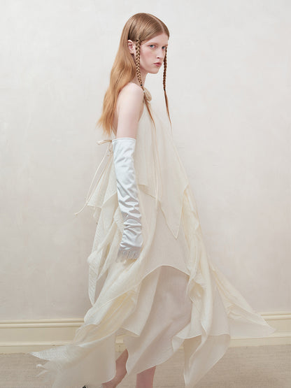 Long Back-Open Asymmetry Fluffily Natural Dress