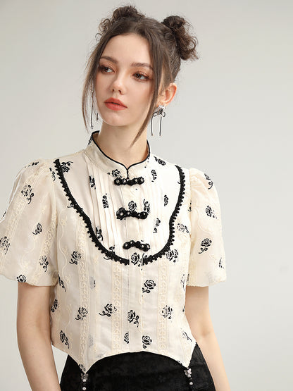 Tassel Flower China Embroidery Ribbon Blouse