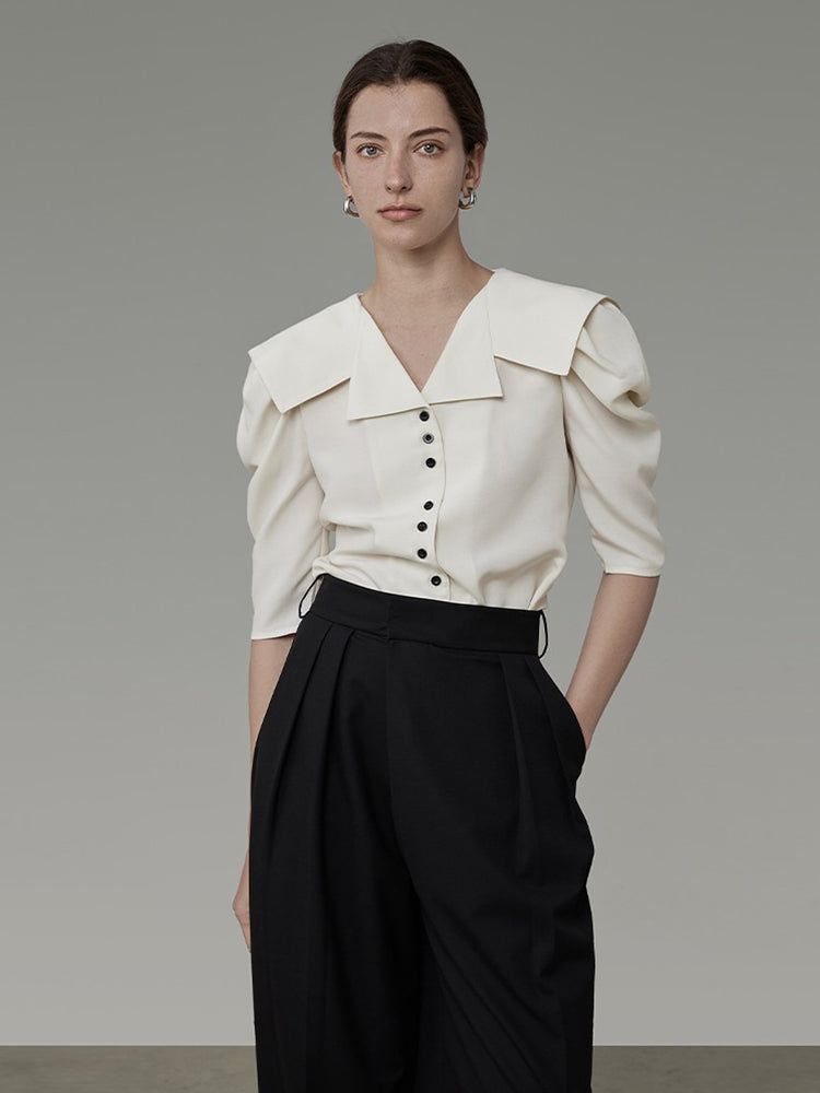 Sailor-collar Volume-shoulder Classy Blouse