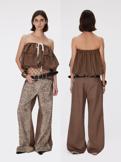 Denim Wide-Leg Casual Patchwork Python Pants